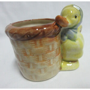 Vintage Yellow Duck w/Blue Hat and Basket Planter Occupied Japan 2.5"
